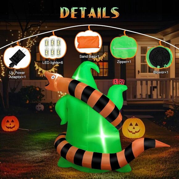 ⚡Halloween Inflatables Decor Outdoor Blow Up Green Monster with Python Lights - Picture 4 of 7